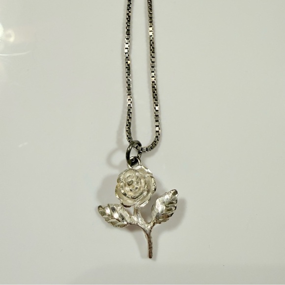 Sterling Silver Rose Pendant Necklace - Picture 1 of 4